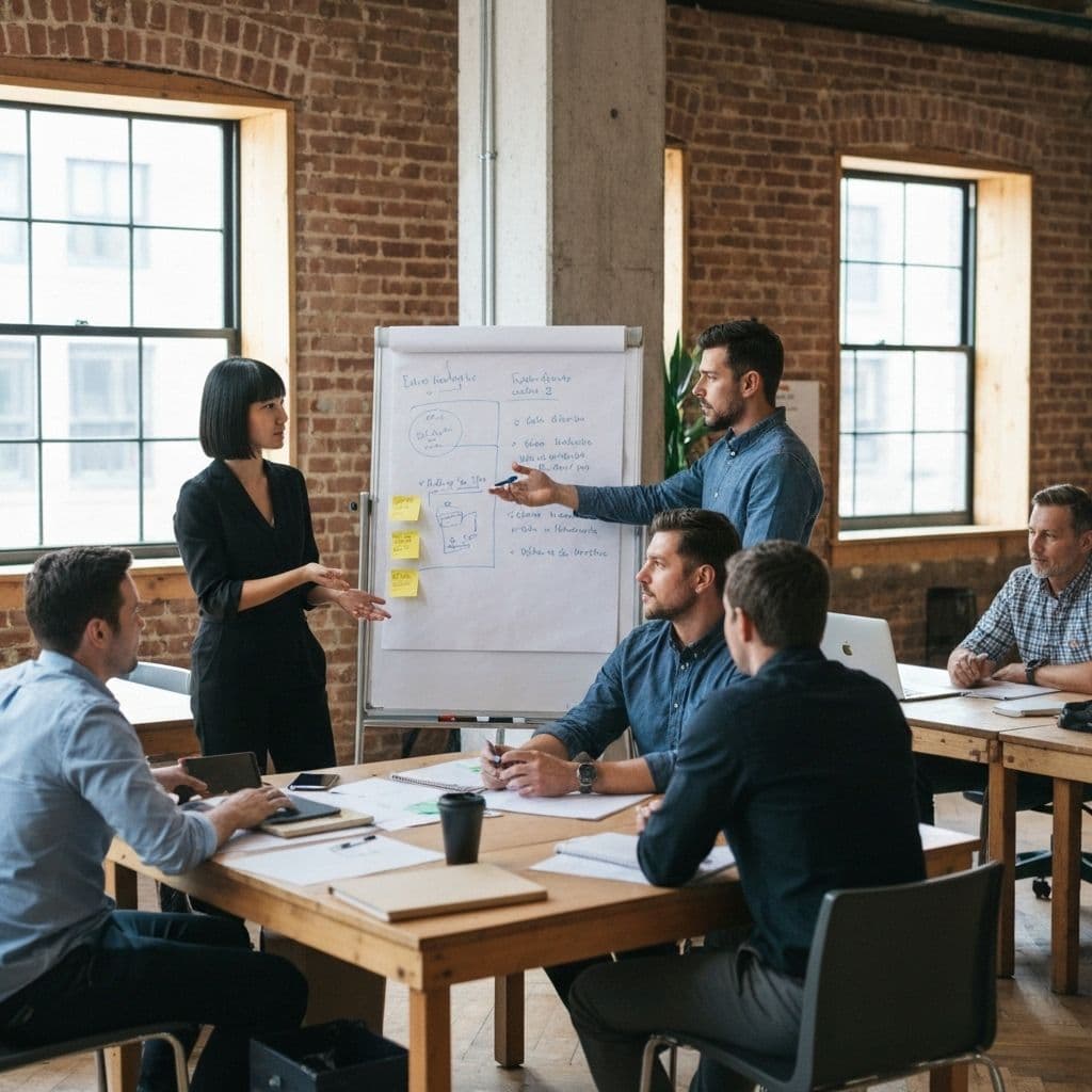Teamoverleg bij het plannen van de eerste stap.